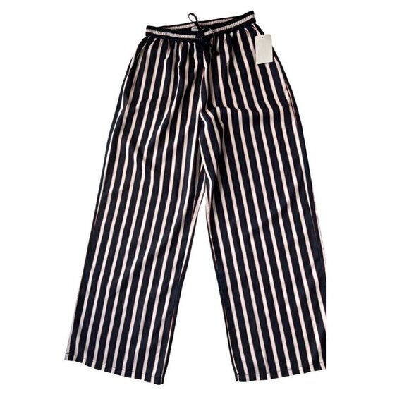 Madisonne Womens Blue Striped Drawstring Wide leg Pants Size S - Picture 11 of 14